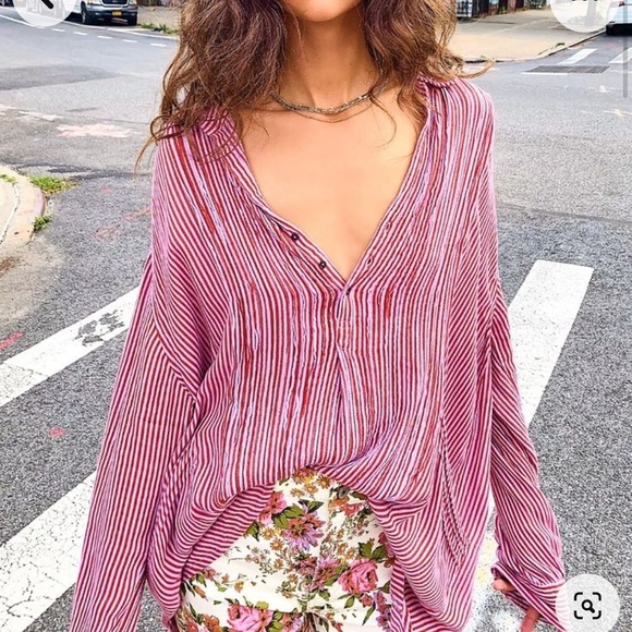 Free People FP ONE Waverley Stripe Tunic stripe blue white size medium - Picture 11 of 14